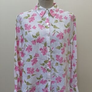 Parisian works women button down floral shirt 100% linen